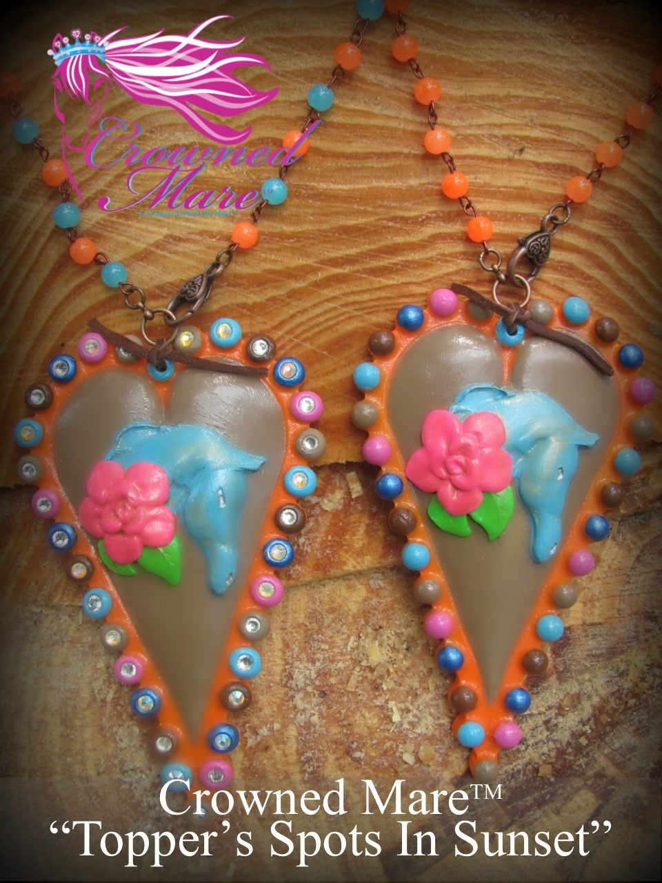Topper's Spots In Sunset - Pendant (with crystals on the left and without crystals on the right)