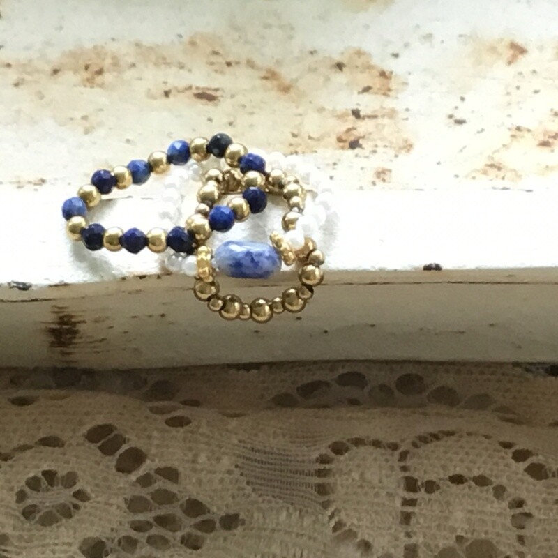 Lapis Natural Stone Bohemian Stretch Rope RINGS