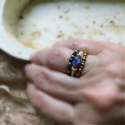 Lapis Natural Stone Bohemian Romantic Feminine Handmade Stretch Rope RINGS-You Get All Three For This One Price!