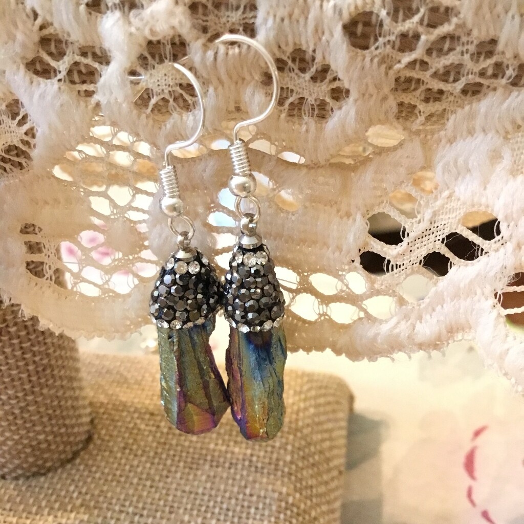Wrapped In HOPE rainbow quartz stone wrapped in rhinestones EARRINGS-Limited edition