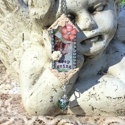 Keep Going altered embellished domino NECKLACE