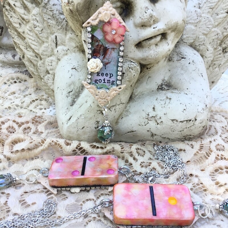 Keep Going altered embellished domino NECKLACE