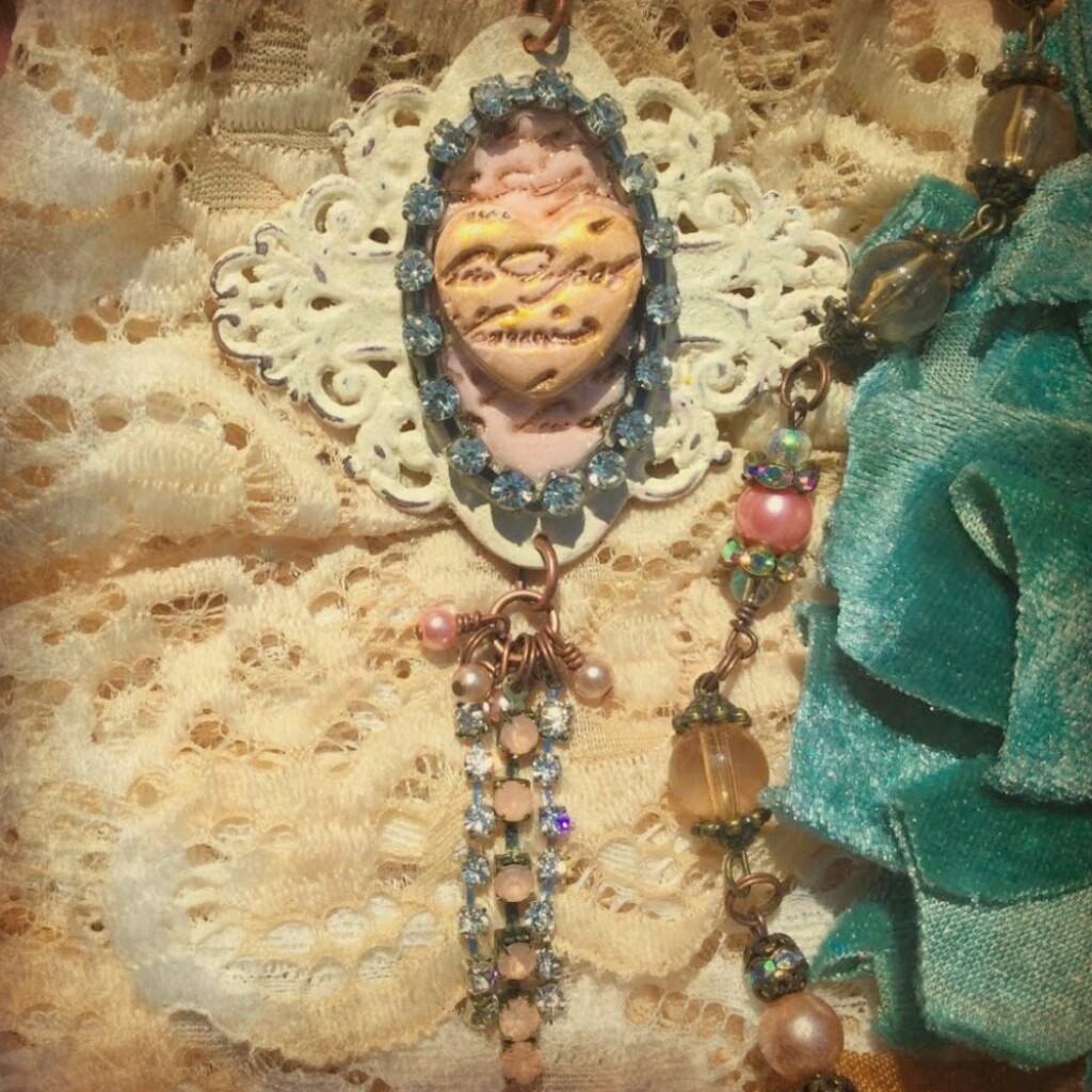 Unlocked Hearts Mixed Media Vintage Shabby Necklace