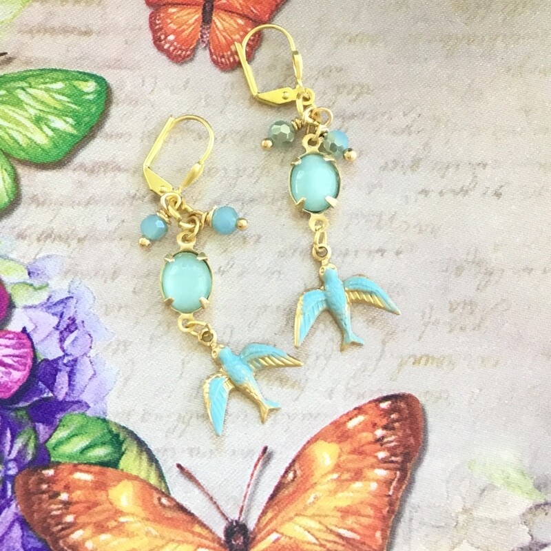 Sweet Blue Bird In Flight EARRINGS