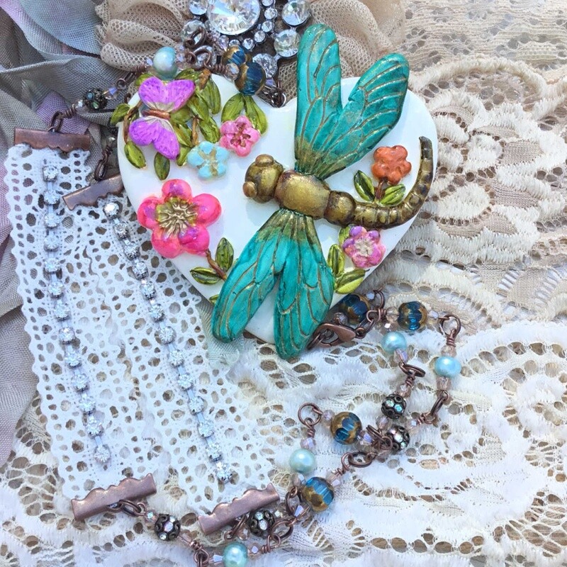 Transformation In Blue And Gold Dragonfly Necklace