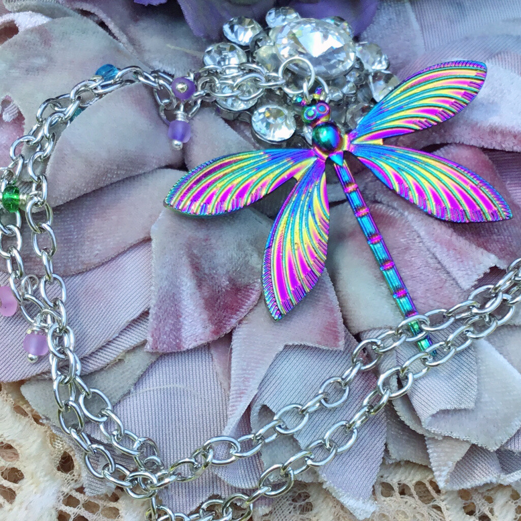 Iridescent Beautiful Dragonfly Necklace