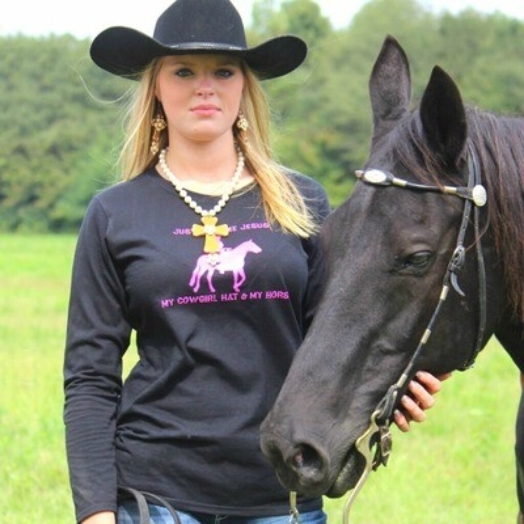 Just Give Me Jesus My Cowgirl Hat & My Horse Long Sleeve Women's Tee Shirt