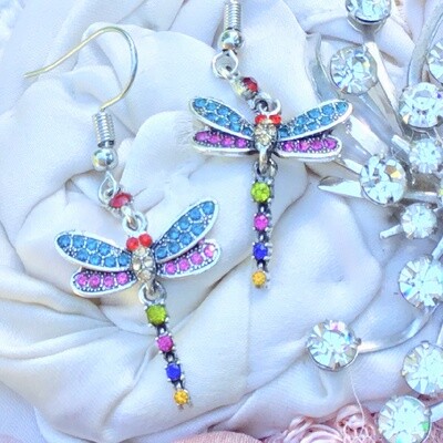 Heavenly Splendor Rhinestone Dragonfly Earrings