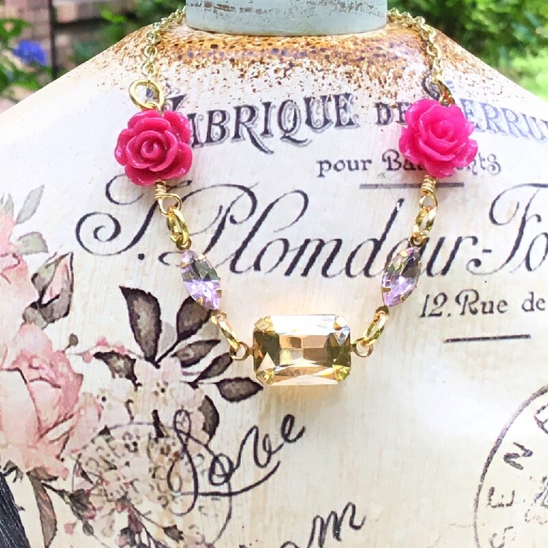 Old World Glamour Rose And Rhinestone Bracelet Number TWO