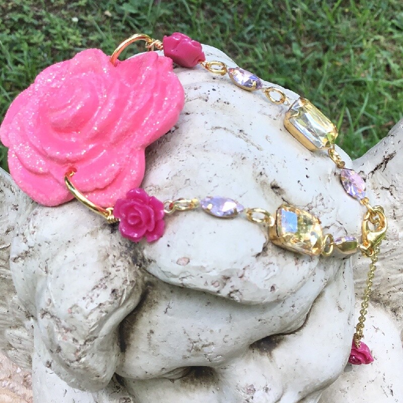 Old World Glamour Rose Bracelet One Clay Rhinestones