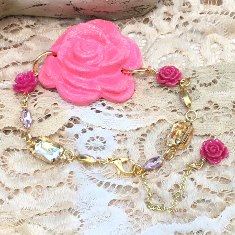 Old World Glamour Rose Bracelet One Clay Rhinestones