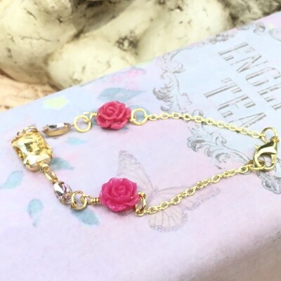 Old World Glamour Rose And Rhinestone Bracelet Number TWO