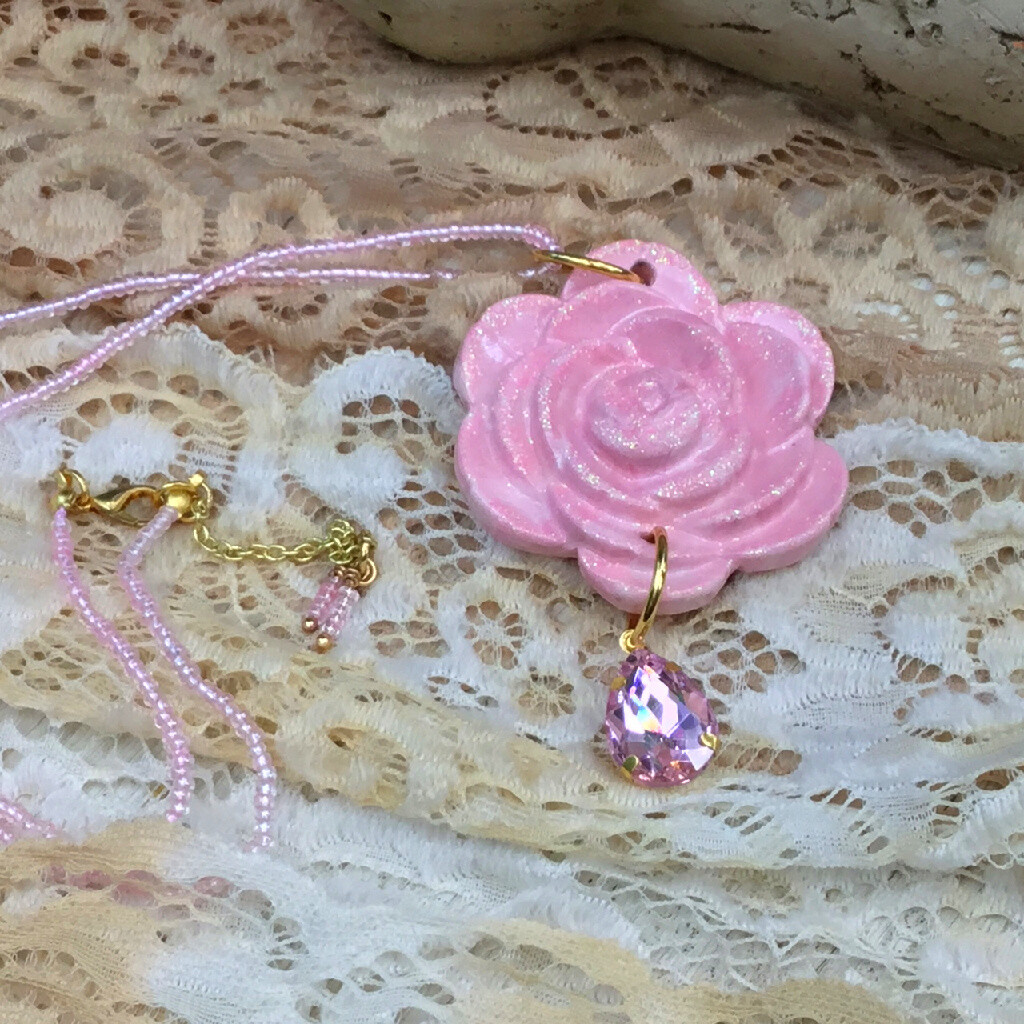 Whispering Blush Rose Clay Necklace