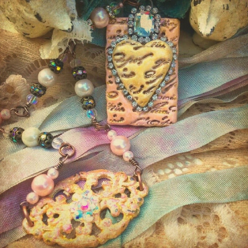 Antique Hearts Clay Hearts Artisan Necklace