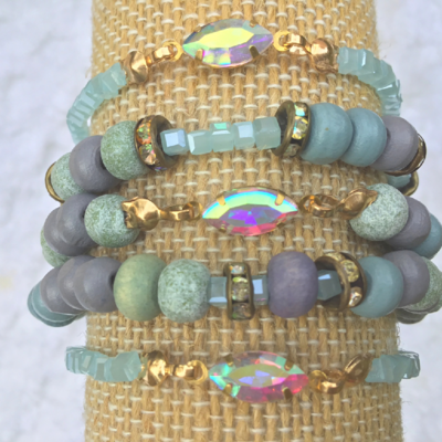 Romantic Vintage Luxurious Blue 5 Piece Stretch Bracelet Set