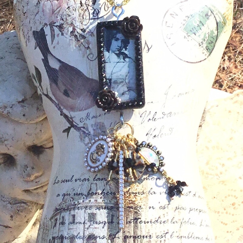 Alluring Woman Altered Embellished Domino Necklace