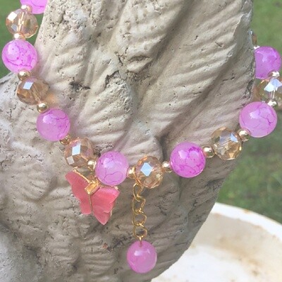 Butterfly Happiness Stretch Rope Bracelet Pink