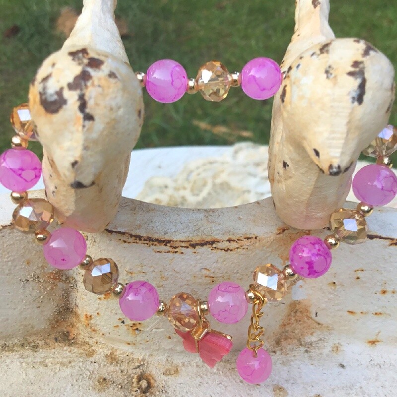Butterfly Happiness Stretch Rope Bracelet Pink