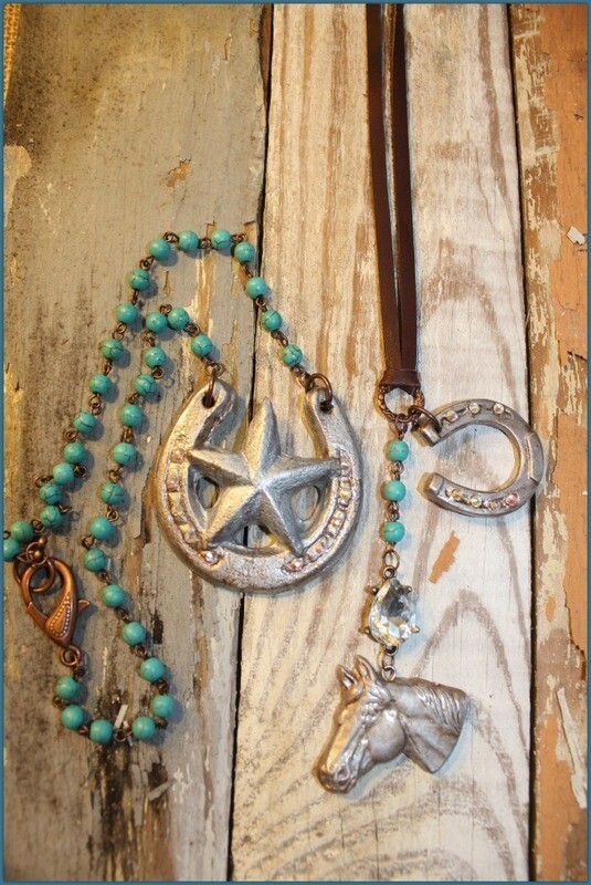 "Star Bright Horseshoe" (left) shown with our "Horses, Horseshoes and Crystals" Necklace