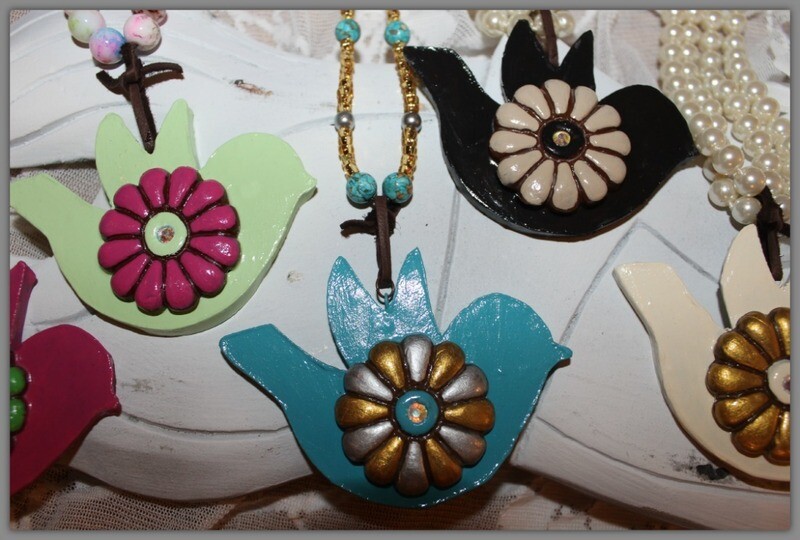 Clay Bird And Flowerette Necklace