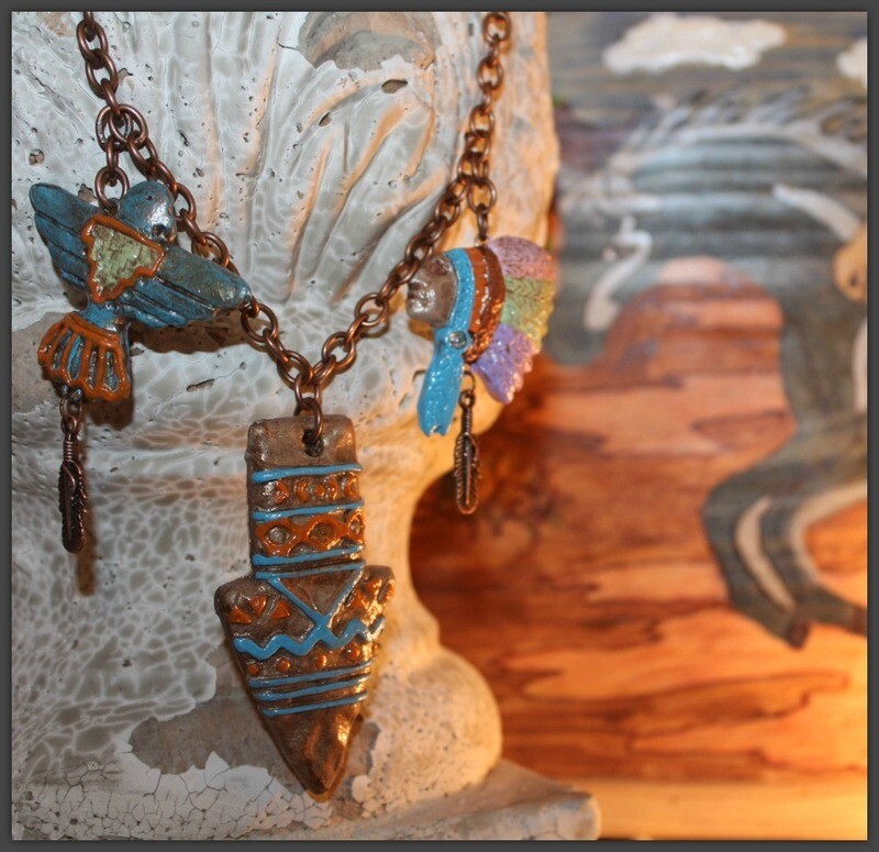Clay Arrow, Indian Head, Spirit Bird Necklace