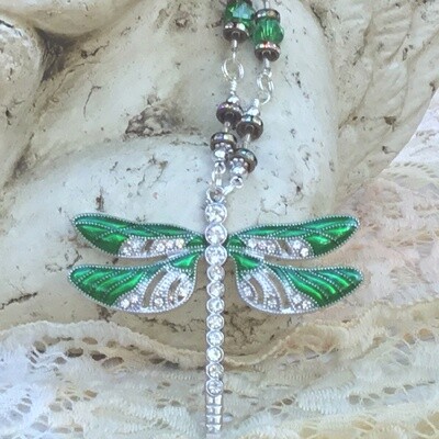 Emerald Green She Slays Dragons Dragonfly Necklace