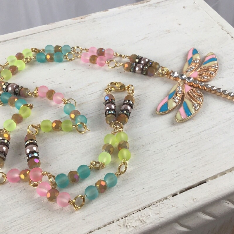 Multi Color She Slays Dragons Dragonfly Necklace