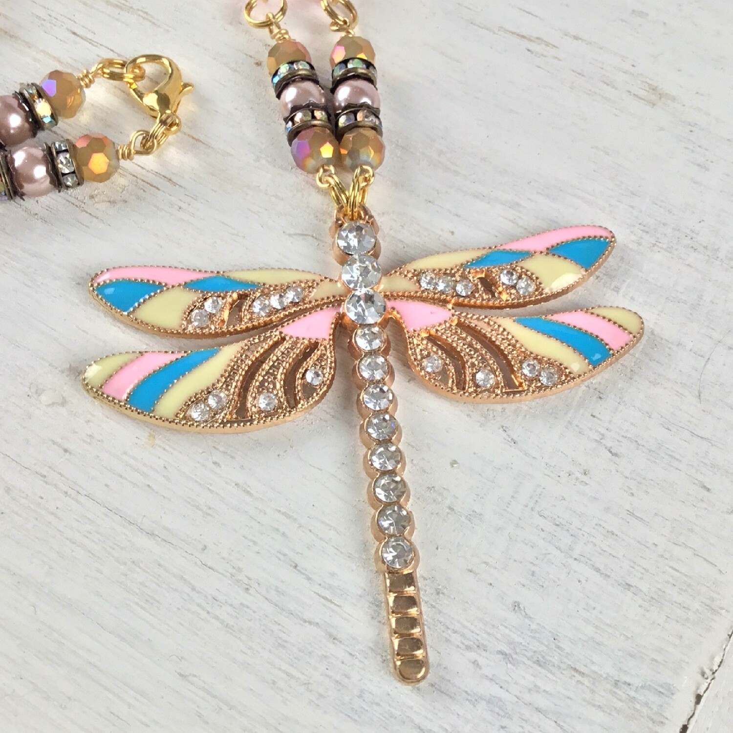 Multi Color She Slays Dragons Dragonfly Necklace