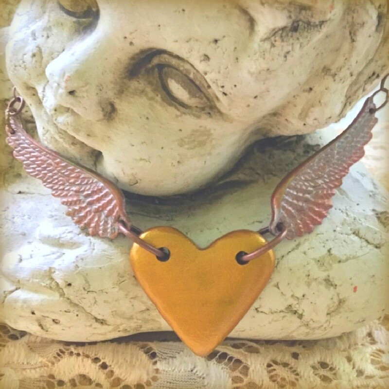 Angels Watching Over Me Clay Heart And Wings Necklace