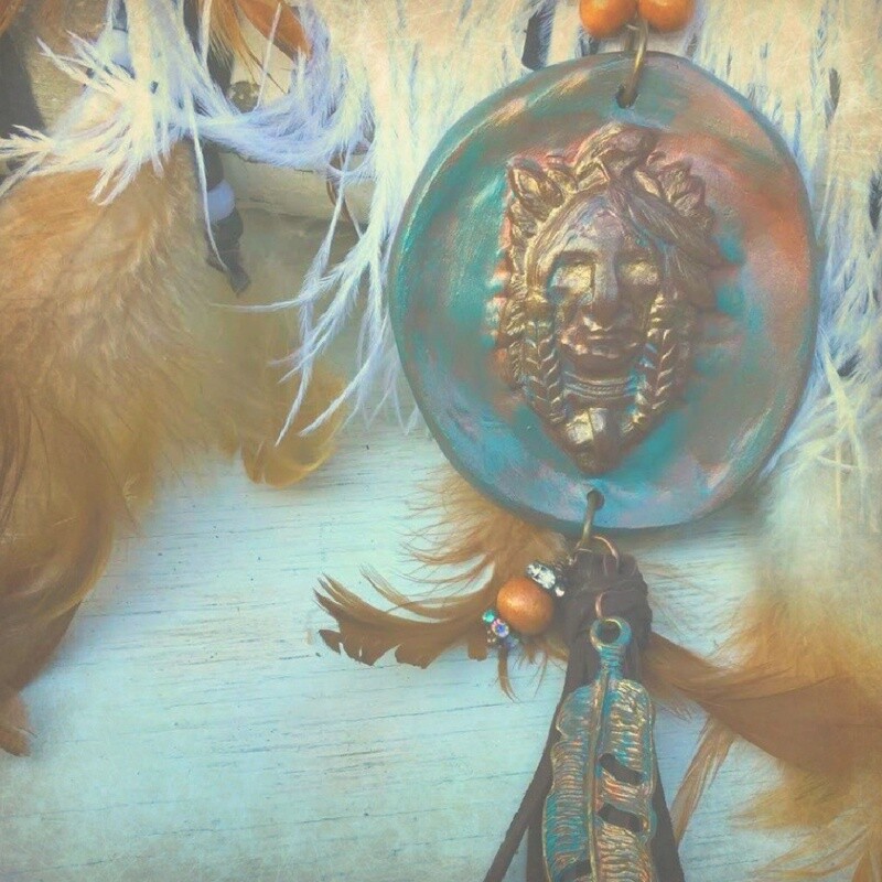 Creek Warrior Native American Clay Necklace