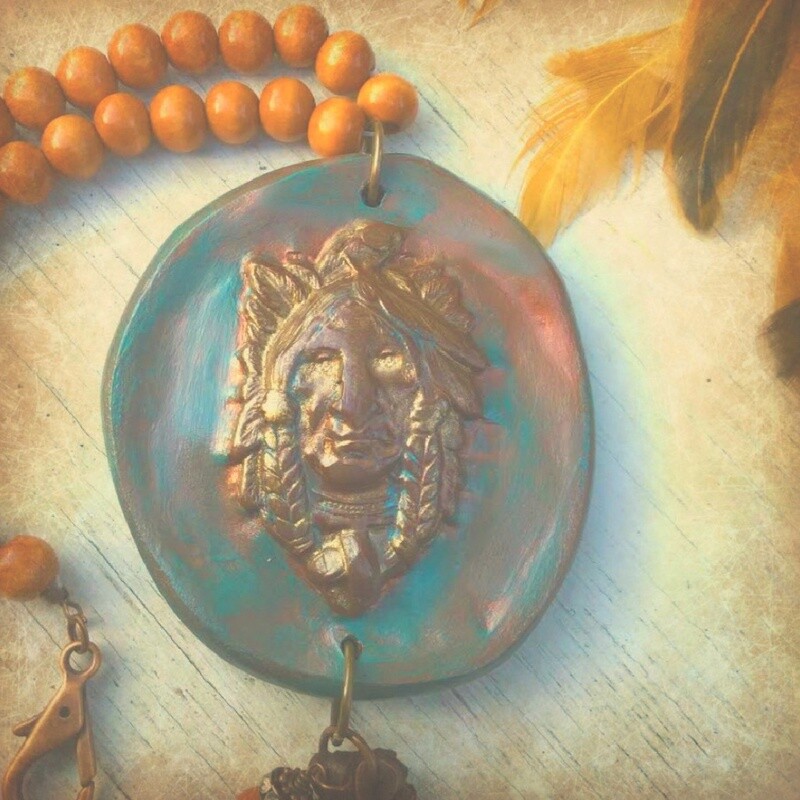 Creek Warrior Native American Clay Necklace
