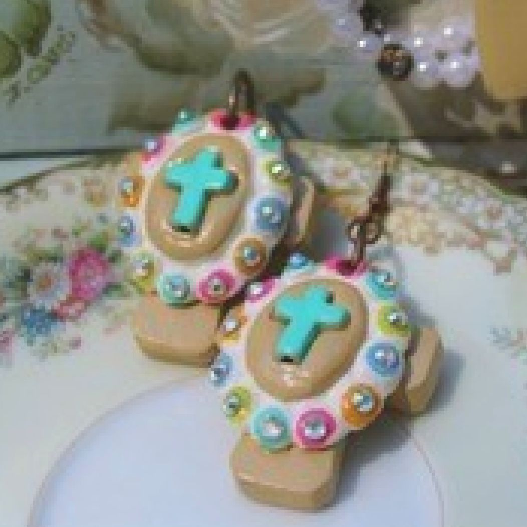 Faith In Spring Earrings - Hand-made Clay Cross with cabochon- Proudly Made In Alabama