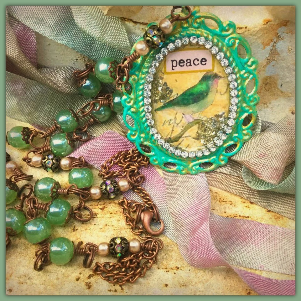 "PeaceMaker" Necklace - Mixed media shabby, vintage, romantic "peace" necklace