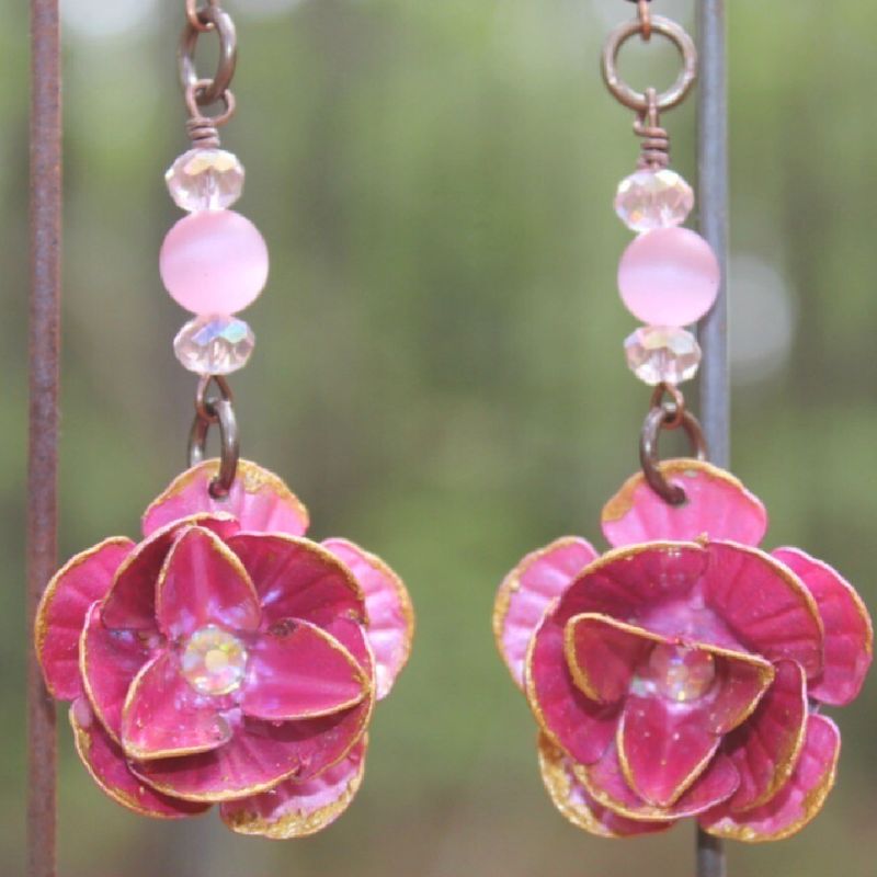 May's Anticipation Metal Flower And Bead Earrings