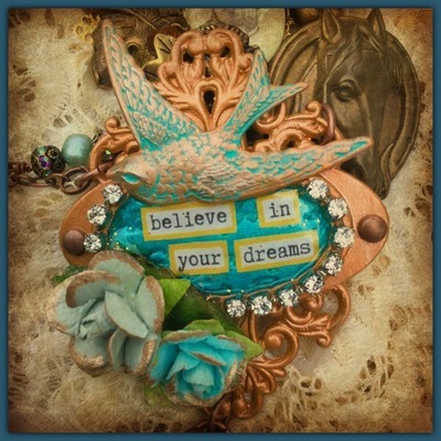 "Believe In Your Dreams" - mixed media - romantic, shabby & vintage clay and metal necklace