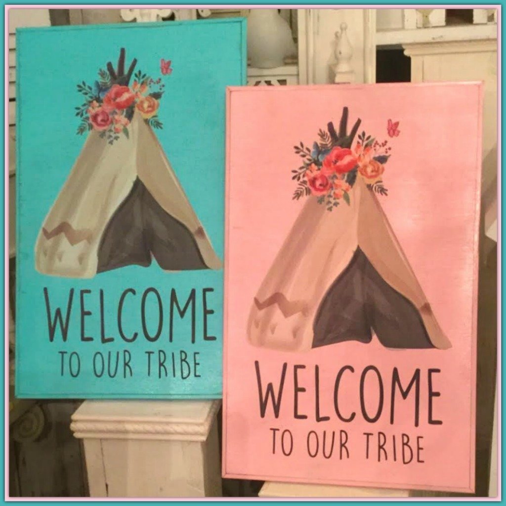 "WELCOME TO OUR TRIBE" - Shabby, bohemian, and PERFECT sign