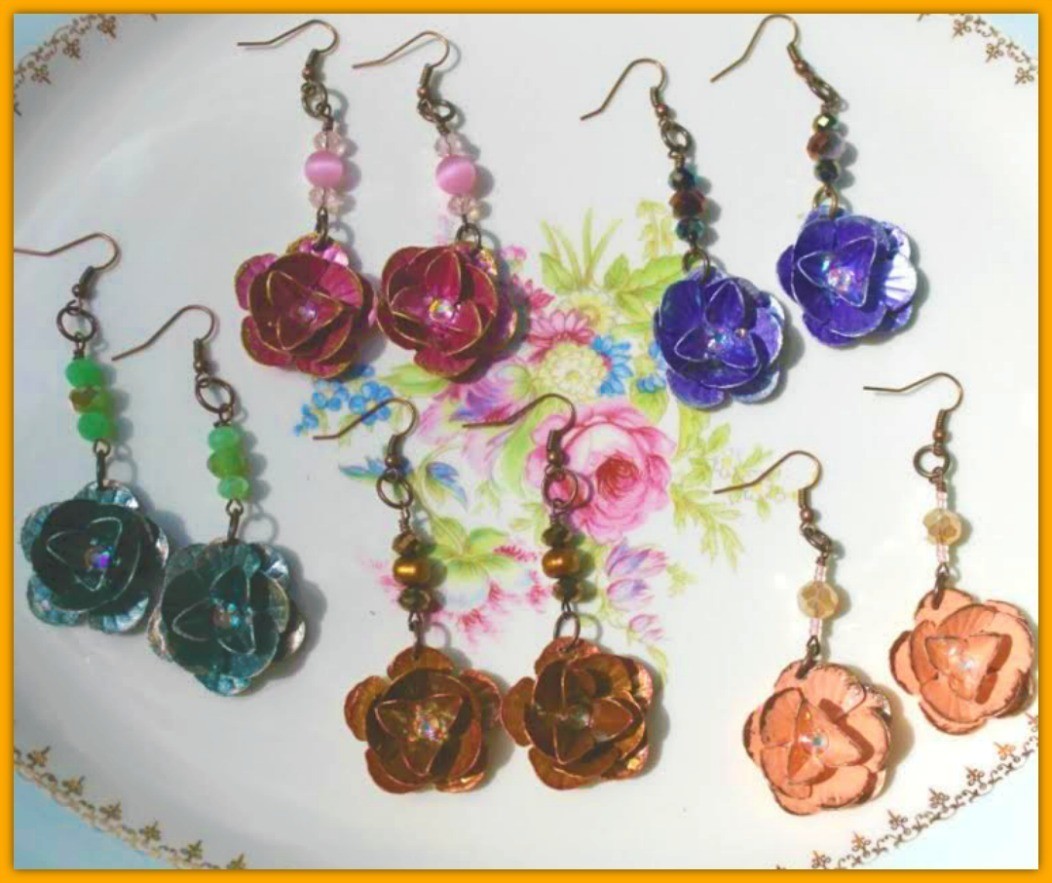 May's Anticipation Earrings- Metal flower in beautiful, stunning colors-hung from hand-crafted bead charm (matches 