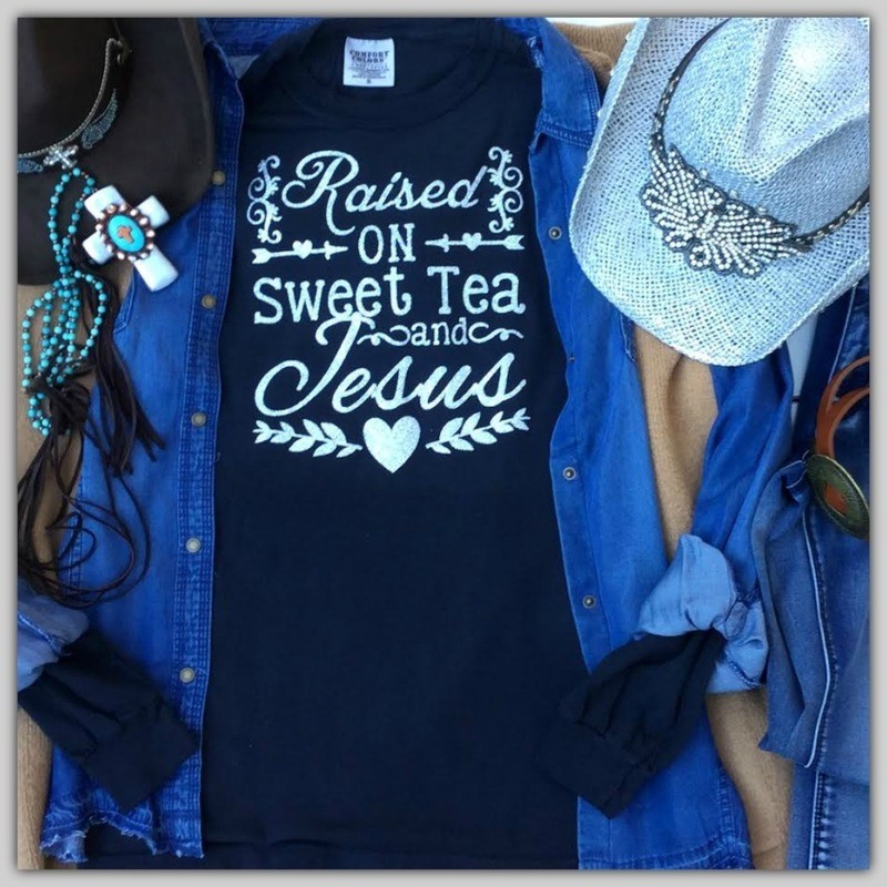 "Raised on Sweet Tea and Jesus" Long Sleeve Tee Black