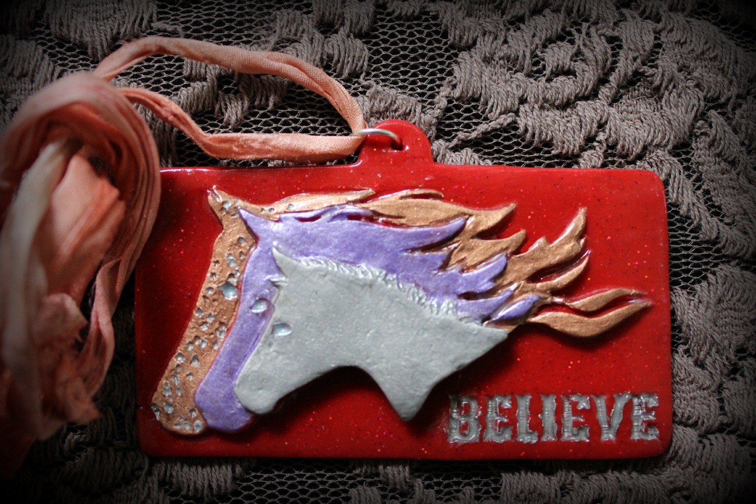 The Horse Mafia Company's Clay Pendant with Recycled Sari Ribbon and 24