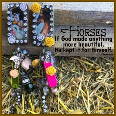 "God Made Horses" - Mixed-media, embellished domino with charms