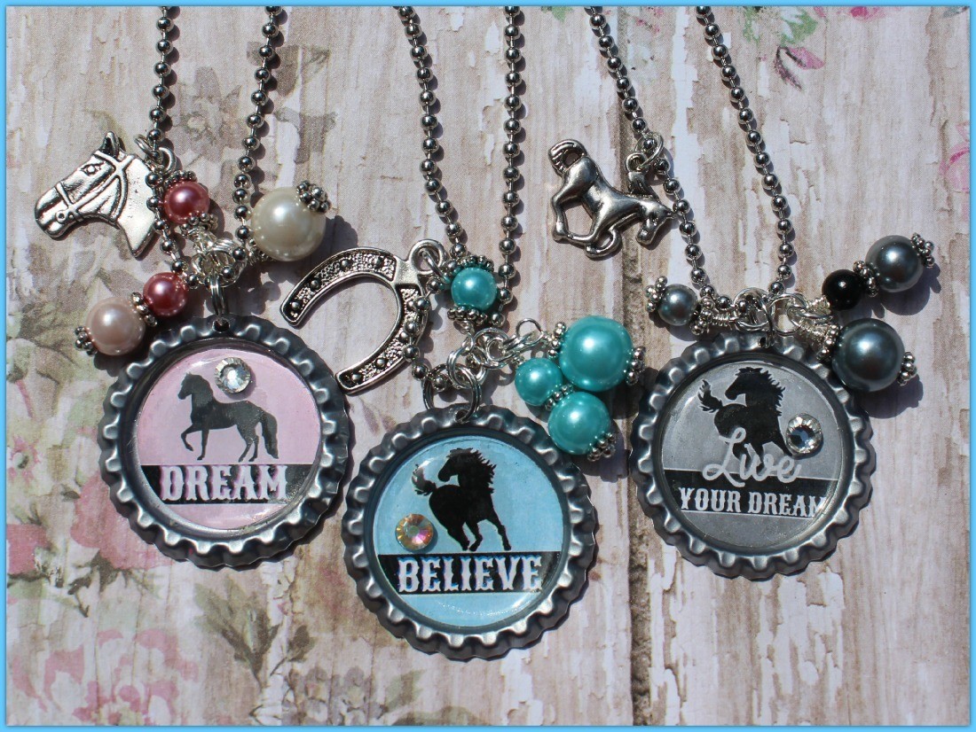Inspirational BottleCap Necklace With Coordinating Beads, Charms and Swarovski Crystal