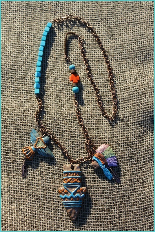 Clay Arrow, Indian Head, Spirit Bird Necklace