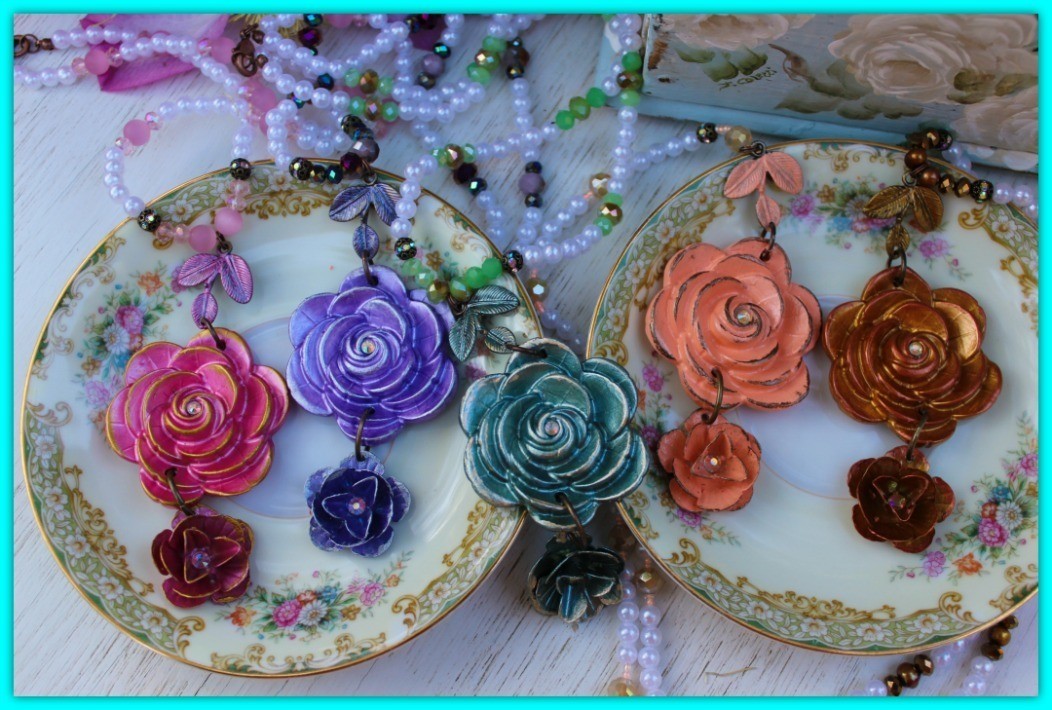 May's Anticipation Necklace- Clay, metal flowers in beautiful, stunning colors-hung from a handcrafted beaded chain. Proudly made in Alabama.