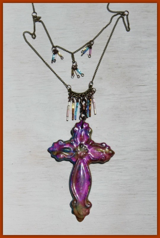 Tie-Dyed Summer  Clay Cross Necklace