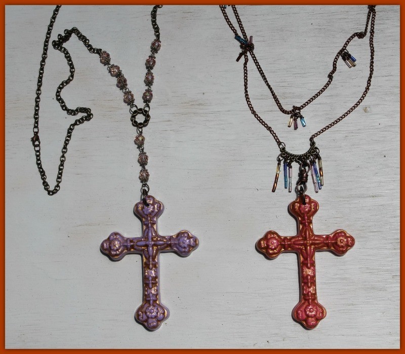 Gold-dusted Faith Clay Cross Gold Flourish Necklace