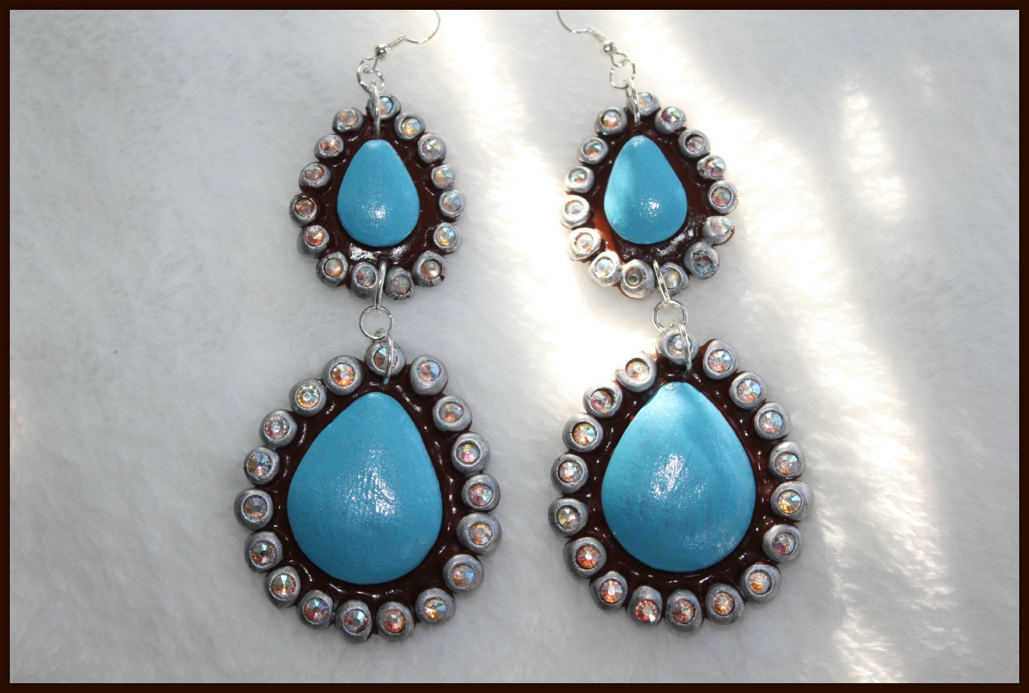 Double Tear Drop Earrings - Turquoise PEARL and Silver