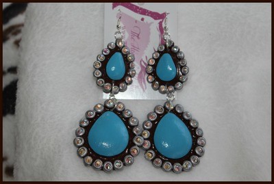Double Tear Drop Earrings - Turquoise and Silver