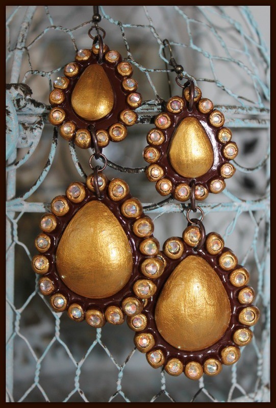 Double Tear Drop Earrings - Shimmering Gold