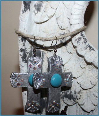 "His Amazing Grace" - Detailed Clay Cross with Crystals Earrings