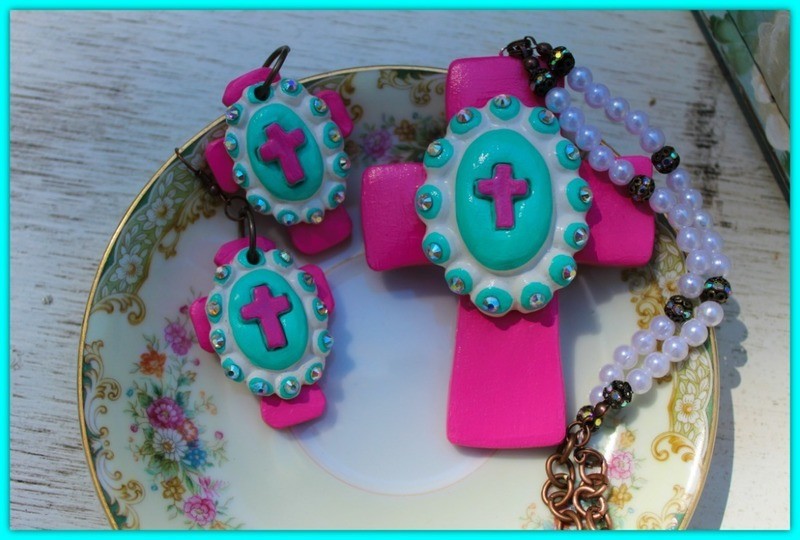 Cherry Blossoms Faith Clay Cross Cabochon Necklace